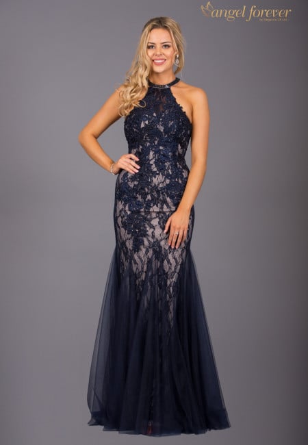Angel Forever Navy & Nude Lace Mermaid / Fishtail Prom Dress / Evening Gown